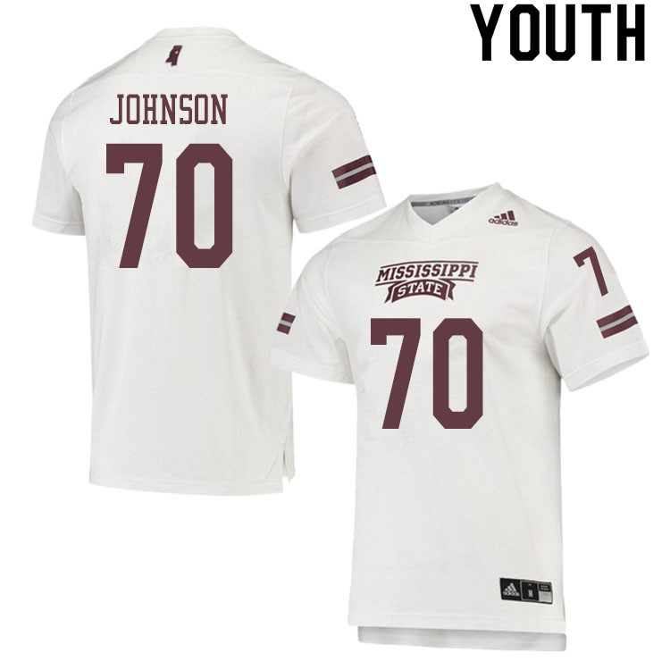 Youth #70 Ramble Johnson Mississippi State Bulldogs College Football Jerseys Sale-White - Click Image to Close